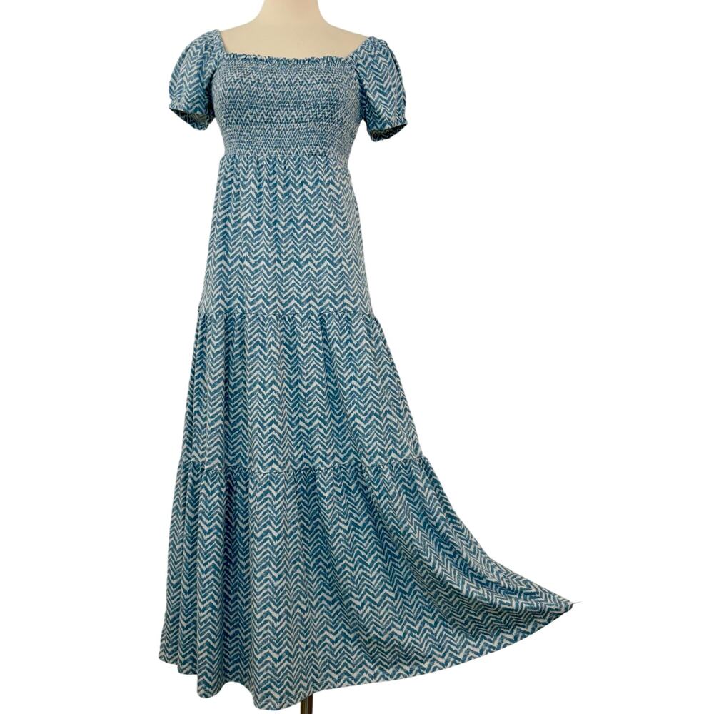 Anthropologie Daily Practice Tiered Maxi Dress Boho Peasant Blue/White Small